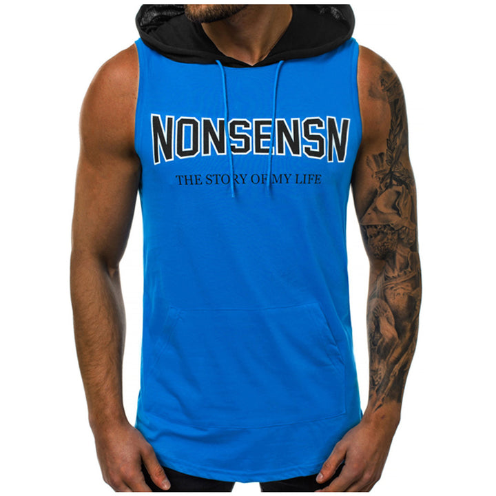 Summer Men Fitness Hoodies Tank Tops Sleeveless Bodybuilding Tee Shirt Fashion Stringer Male Workout Hooded Vest Sportswear