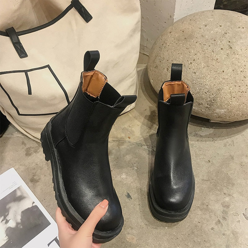 Women Chunky Heel Ankle Boots Woman Shoes Autumn Brand Designer Chelsea Boots Female Platform Boots Lasdies Fashion