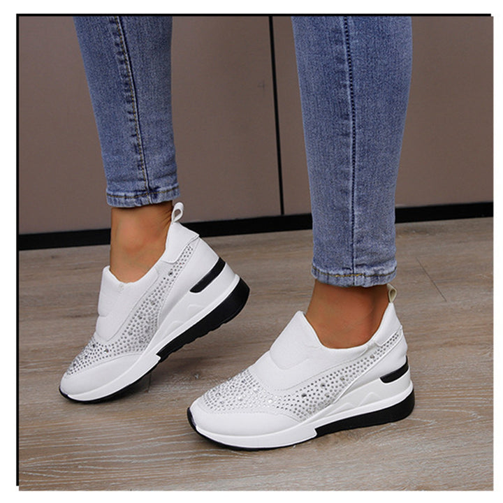 Large slope heel shoes for women in spring, new rhinestone inner height increasing shoes, high heels, lazy shoes, casual sports shoes for women - Shaners Merchandise