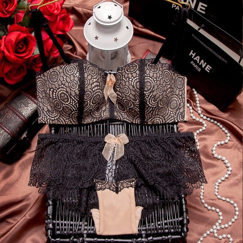 European Style Brand bra and panties adjustable push up lace thin thick women's underwear bow bra set - Shaners Merchandise