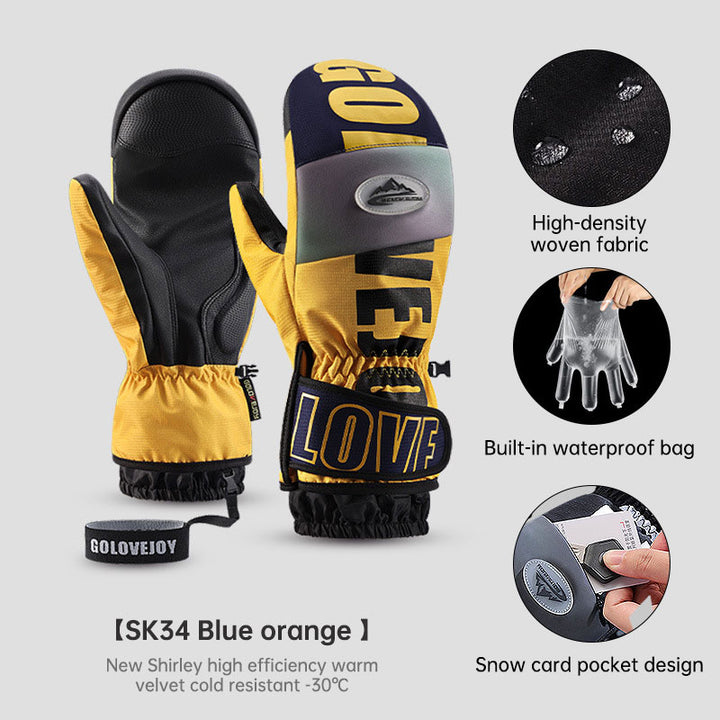 Winter warm ski gloves waterproof outdoor plush thickened windproof touch screen veneer gloves