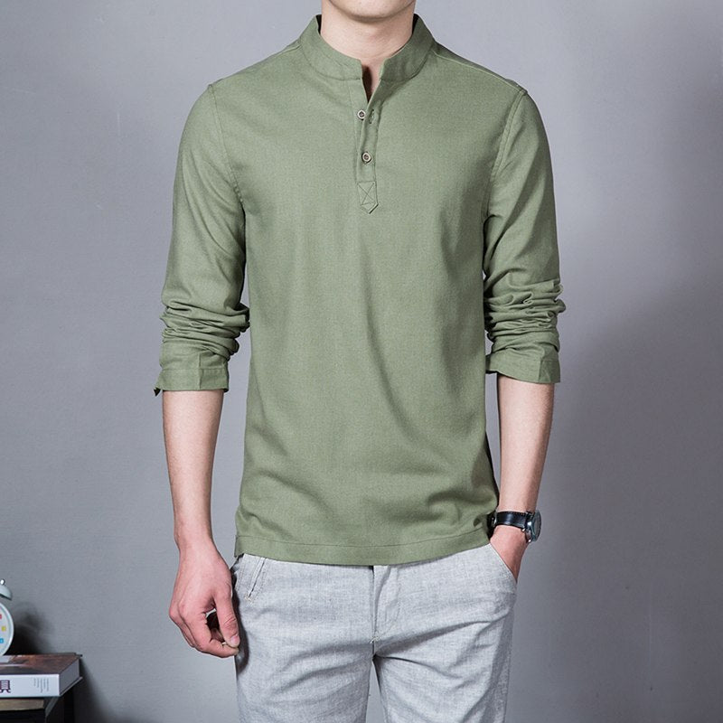 Long sleeve Men's shirts male casual Linen shirt men Brand Plus size Asian size camisas - Shaners Merchandise