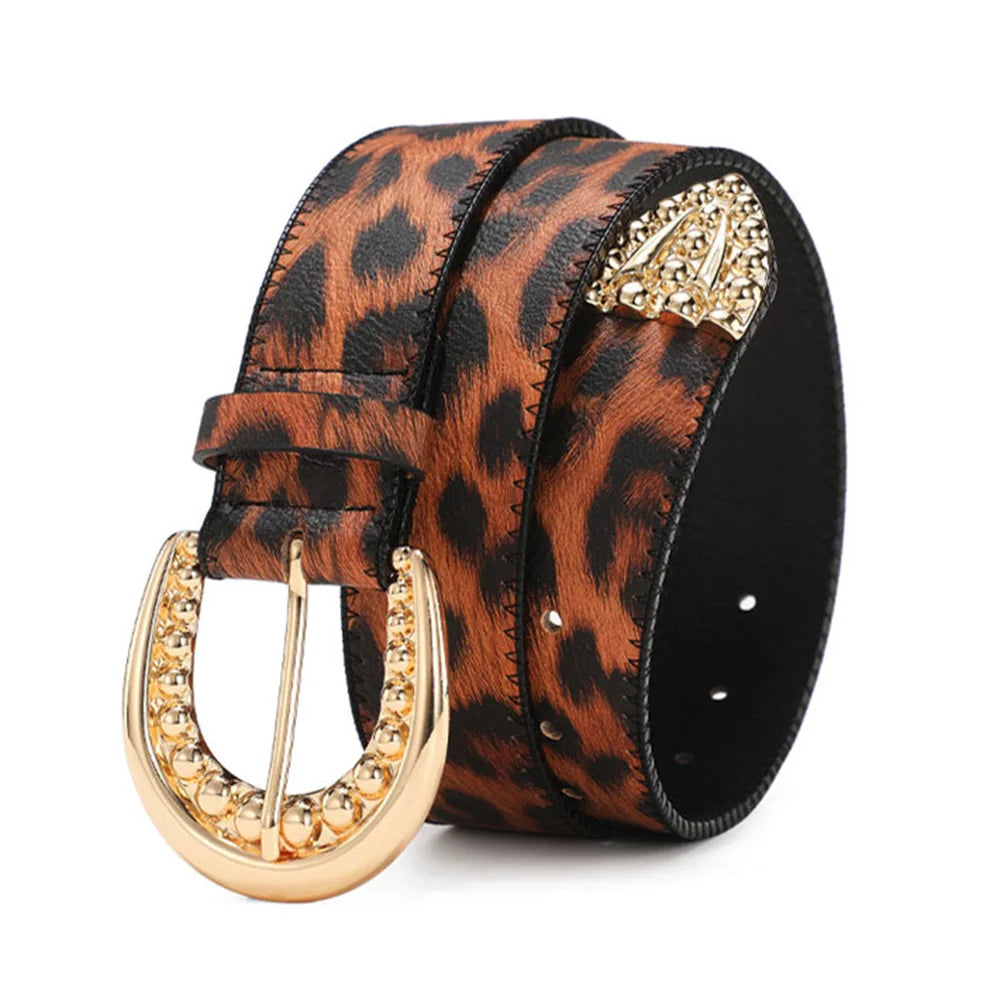 Ladies Good Quality PU Leather Belts Women's Casual Fashion Design Leopard Yellow Belt for Women Skirt