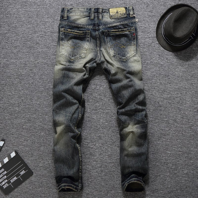 Men Jeans Vintage Retro Style Slim Fit Ripped Jeans Homme Balplein Brand Jeans Men Cotton Denim Biker - Shaners Merchandise