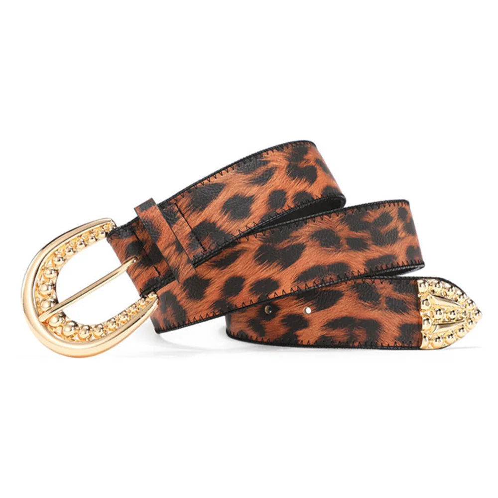 Ladies Good Quality PU Leather Belts Women's Casual Fashion Design Leopard Yellow Belt for Women Skirt