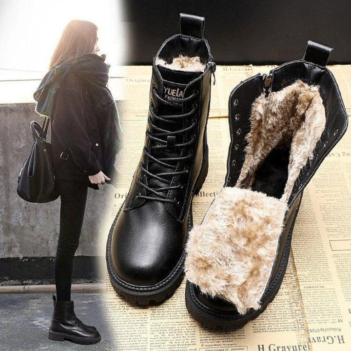 Snow boots, women's new cotton shoes, autumn and winter women's shoes, waterproof British style Martin short boots, thickened and plush in winter - Shaners Merchandise