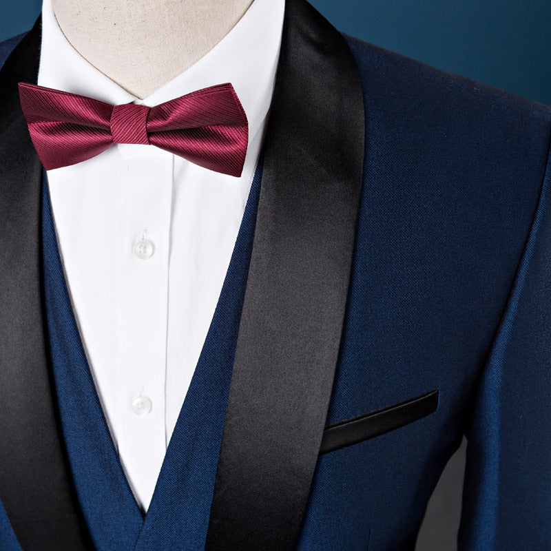 Wedding Suits For Men Shawl Collar 3 Pieces Slim Fit Burgundy Suit Mens Royal Blue Tuxedo Jacket