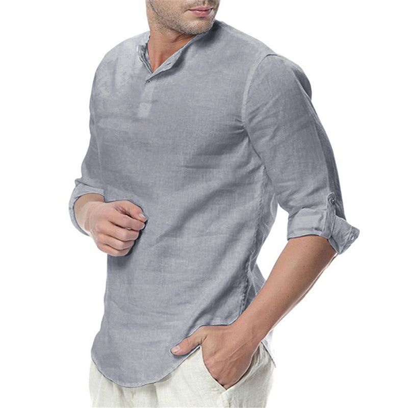 New Men's Summer Long Sleeve Cotton Linen Long Sleeve Cotton Casual Breathable Shirts Style Solid Male Shirts - Shaners Merchandise