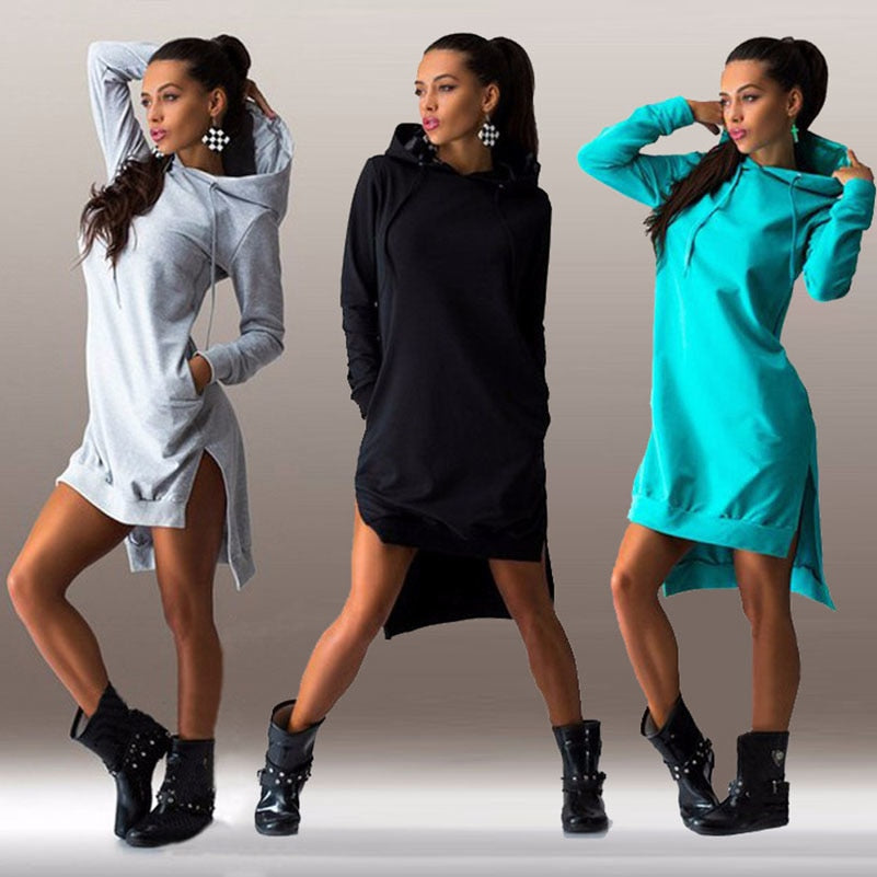 Solid Split Women Hoodies Sweatshirts Plus Size Asymmetrical Irregular Sportswears Long Sleeves Hooded Pullovers Feminino - Shaners Merchandise