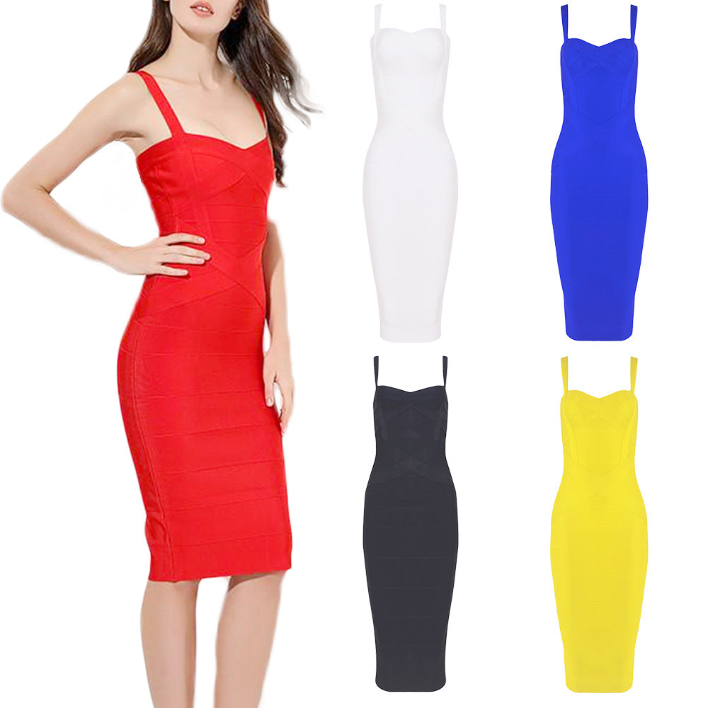 Women's Dresses New Spaghetti Strap Midi Bandage V Neck Lady Runway Dresses - Shaners Merchandise
