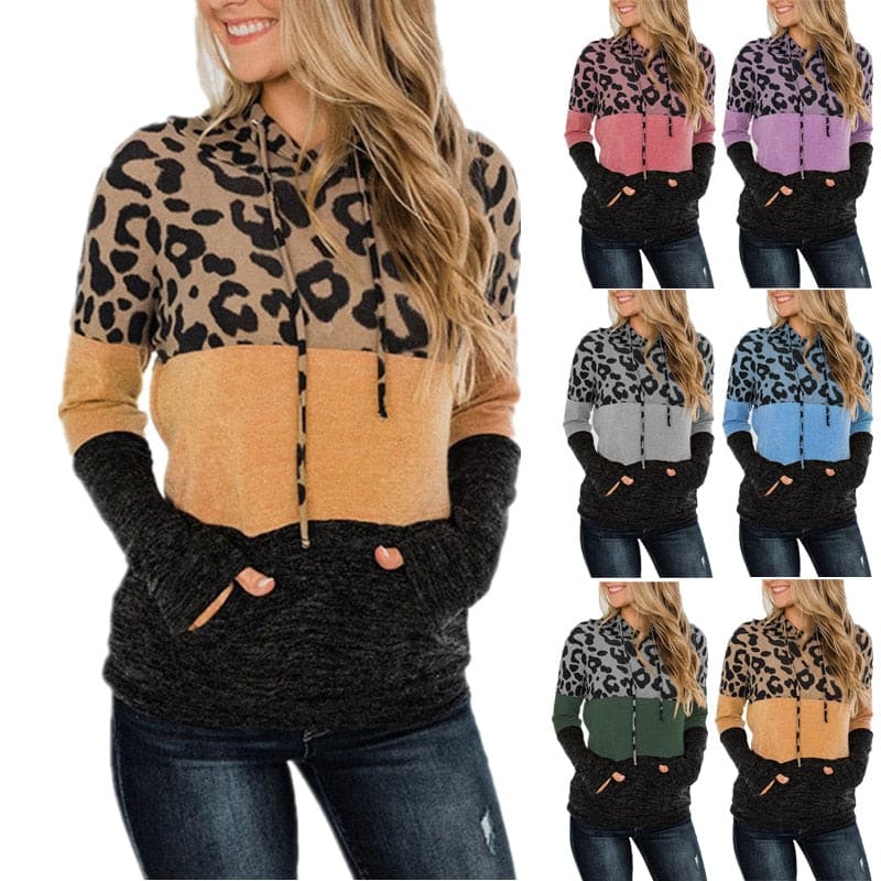 Hoodies women new fashion new winter outfit hooded splicing printing loose fleece sweatshirt - Shaners Merchandise