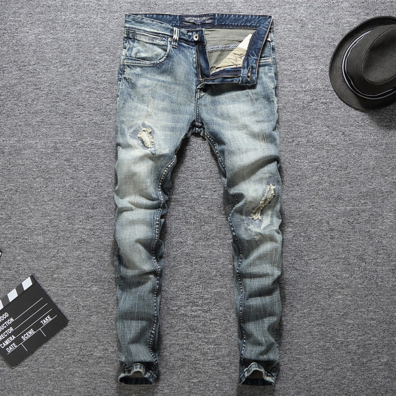 Italian Designer Men Jeans High Quality Slim Fit Cotton Ripped Jeans Homme Plus Size 29-38 Balplein Brand Classical Jeans Men - Shaners Merchandise