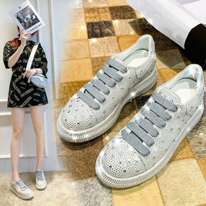 Autumn new full diamond sponge cake thick sole sports and leisure shoes, popular on the internet with leather surface women's single shoe trend - Shaners Merchandise