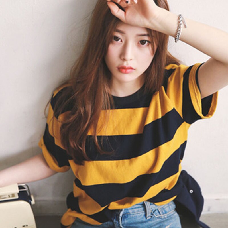 Women stripe T-Shirt Streetwear Oversized TShirt Casual shirts clothes summer Loose Hipster Tops Tees O-neck Short Sleeve Female - Shaners Merchandise