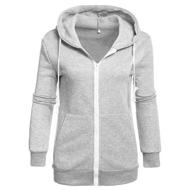 Women's Classic Hoodies Jackets Spring Autumn Zipper Hoody Sweatshirts Jacket Solid Slim Fit Hoodie