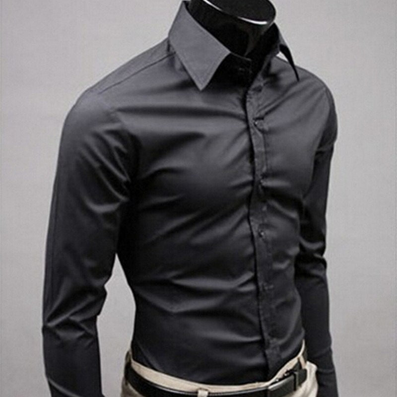 Men Shirt Long Sleeve Fashion Mens Casual Shirts Cotton Solid Color Business Slim Fit Social Camisas Masculina - Shaners Merchandise