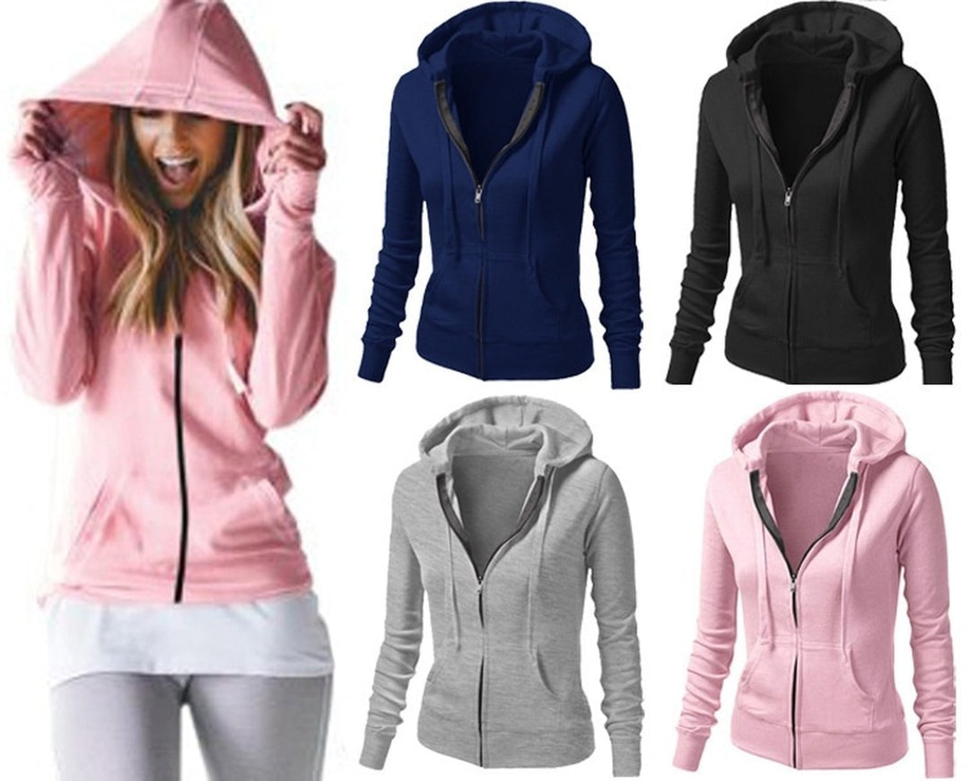 Women's Classic Hoodies Jackets Spring Autumn Zipper Hoody Sweatshirts Jacket Solid Slim Fit Hoodie