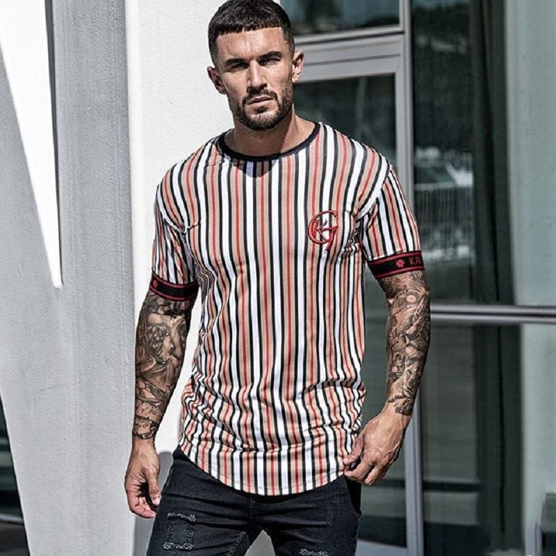 Casual Men T-shirt Stripe Summer Man Tshirt Fashion Tops Streetwear Male T-shirts Hip Hop - Shaners Merchandise