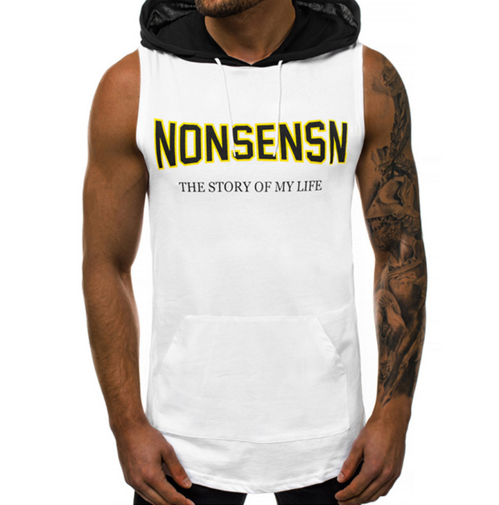 Summer Men Fitness Hoodies Tank Tops Sleeveless Bodybuilding Tee Shirt Fashion Stringer Male Workout Hooded Vest Sportswear