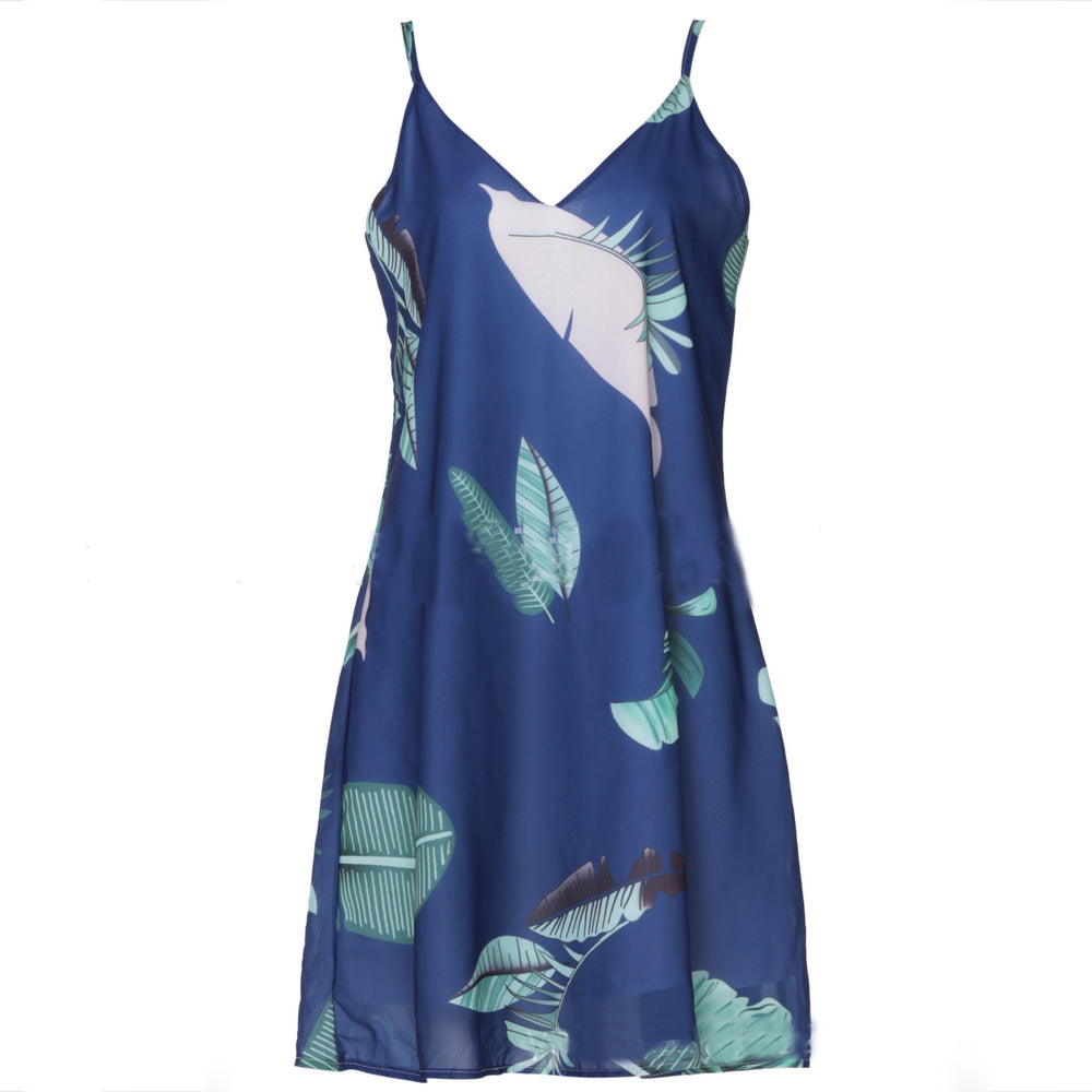 Sexy Mini Beach Palm Leaf Print Dresses - Shaners Merchandise