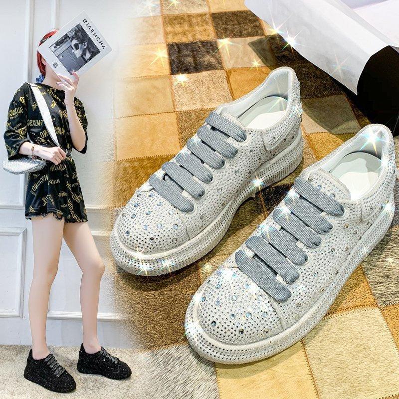 Autumn new full diamond sponge cake thick sole sports and leisure shoes, popular on the internet with leather surface women's single shoe trend - Shaners Merchandise