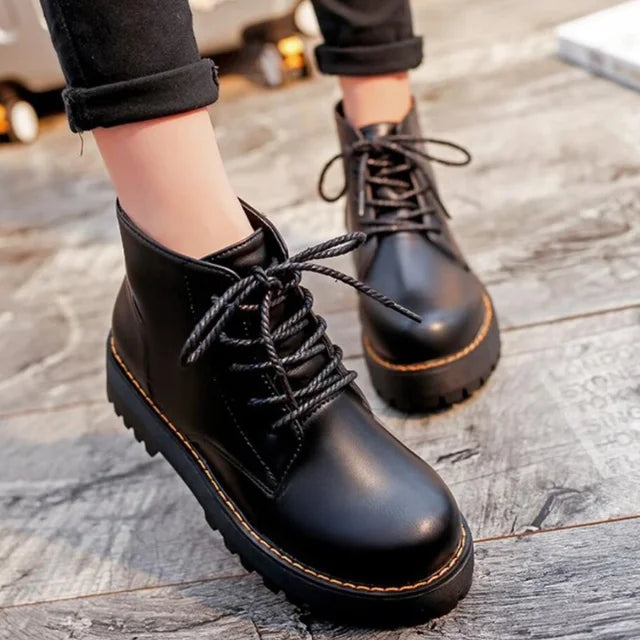 Autumn Winter Women Ankle Boots Platform Lace Up Casual Shoes Woman Retro Oxfords Female Waterproof Goth Thick Boots Footwe(Theses Boots Do Not Ship To India & Canada)