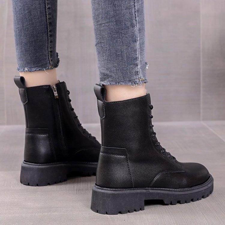 Snow boots, women's new cotton shoes, autumn and winter women's shoes, waterproof British style Martin short boots, thickened and plush in winter - Shaners Merchandise