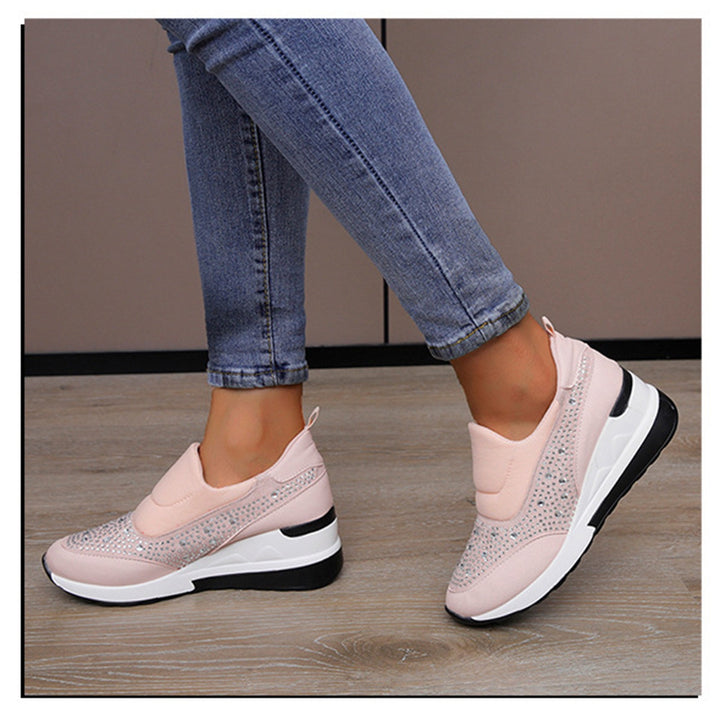 Large slope heel shoes for women in spring, new rhinestone inner height increasing shoes, high heels, lazy shoes, casual sports shoes for women - Shaners Merchandise