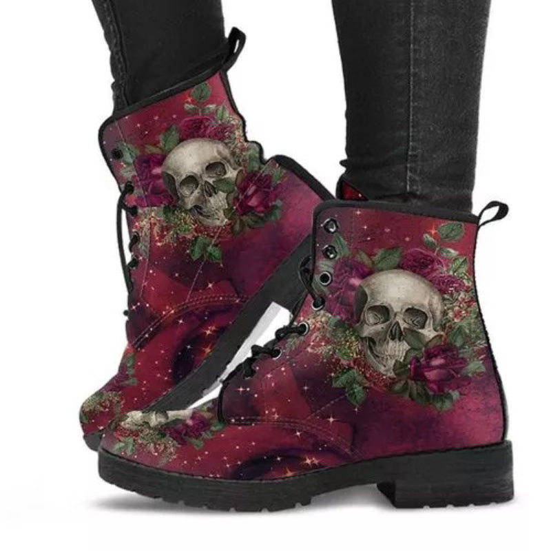 European and American plus leather Martin boots women's Gothic printed British boots Wish workwear combat boots(Theses Boots Do Not Ship To India & Canada)