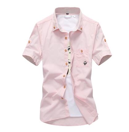 Mushroom Embroidery Mens Short Sleeve Casual Shirts Summer Cotton Shirts - Shaners Merchandise