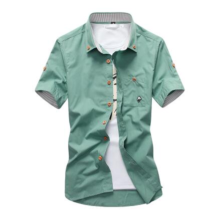 Mushroom Embroidery Mens Short Sleeve Casual Shirts Summer Cotton Shirts - Shaners Merchandise