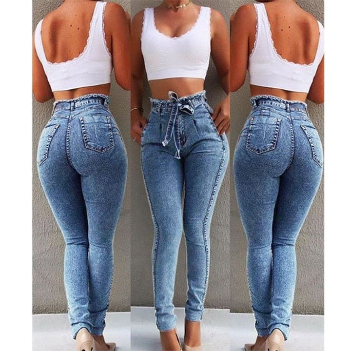 High Waist Jeans Women Streetwear Bandage Denim Plus Size Jeans Femme Pencil Pants Skinny Jeans - Shaners Merchandise