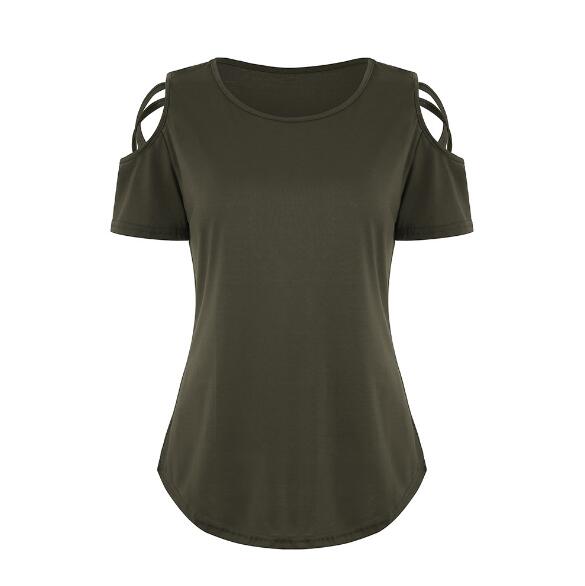 Women Loose Strappy Cold Shoulder Tops Basic T-Shirts - Shaners Merchandise