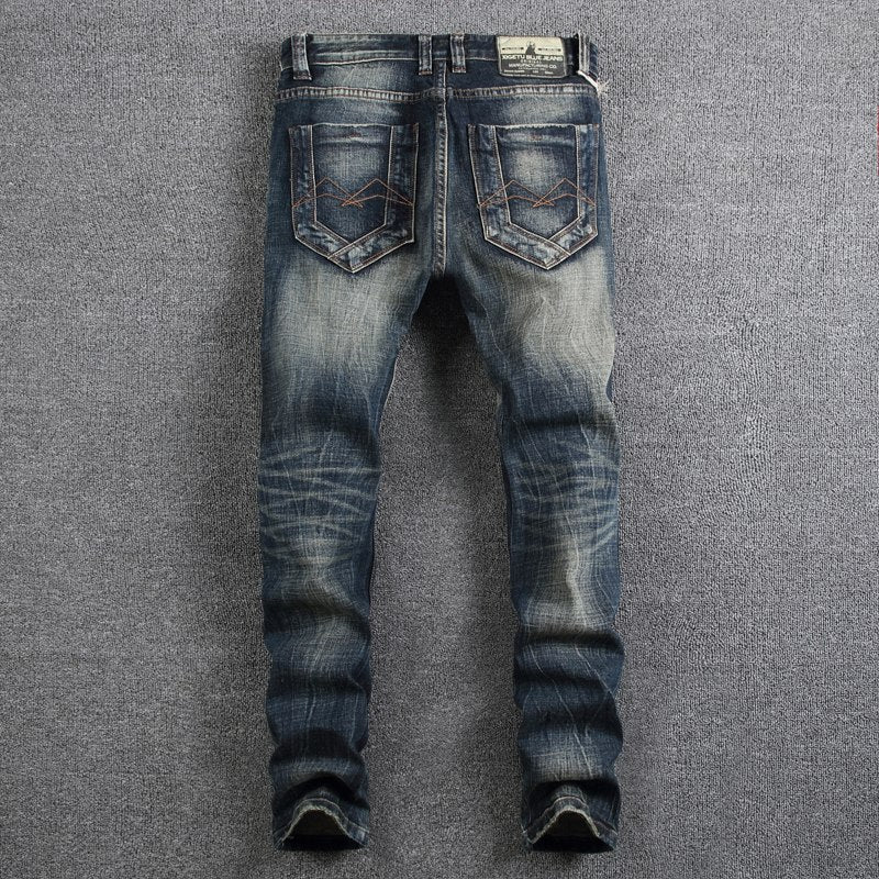 Retro Design Fashion Mens Jeans High Quality Nostalgia Wash Slim Fit Denim Ripped Jeans For Men Brand Streetwear Biker Jeans - Shaners Merchandise