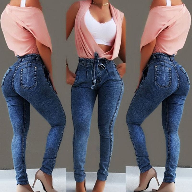 High Waist Jeans Women Streetwear Bandage Denim Plus Size Jeans Femme Pencil Pants Skinny Jeans - Shaners Merchandise