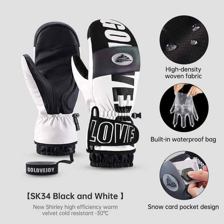 Winter warm ski gloves waterproof outdoor plush thickened windproof touch screen veneer gloves