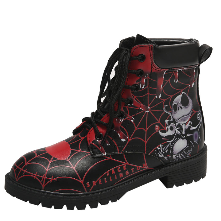 Printed short boots for women, round toe, thick heel, lace up, European and American Martin boots(Theses Boots Do Not Ship To India & Canada)