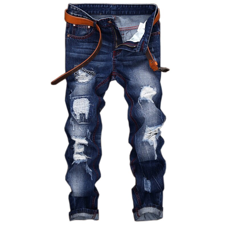 Fashion Hole Straight Jeans Homme Retro Mens Denim Trousers High Quality Cotton - Shaners Merchandise