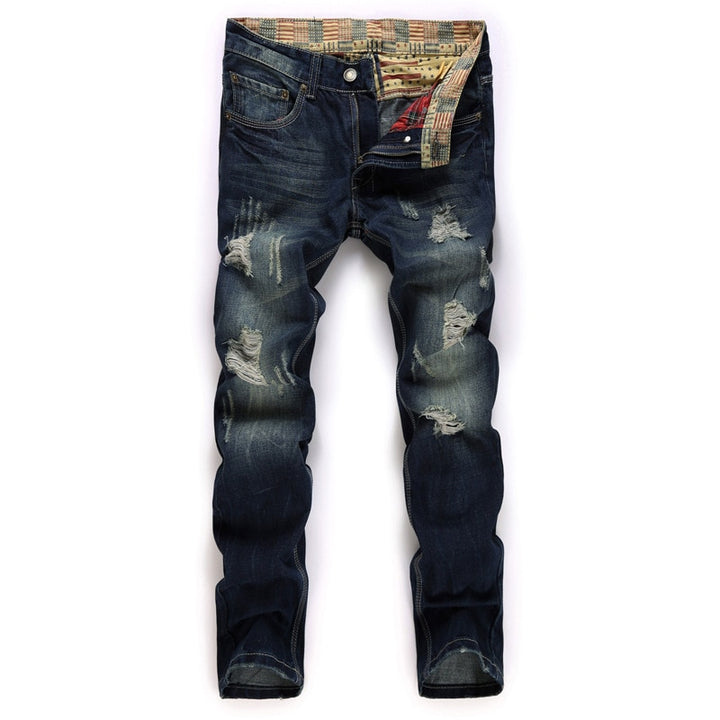 Fashion Hole Straight Jeans Homme Retro Mens Denim Trousers High Quality Cotton - Shaners Merchandise