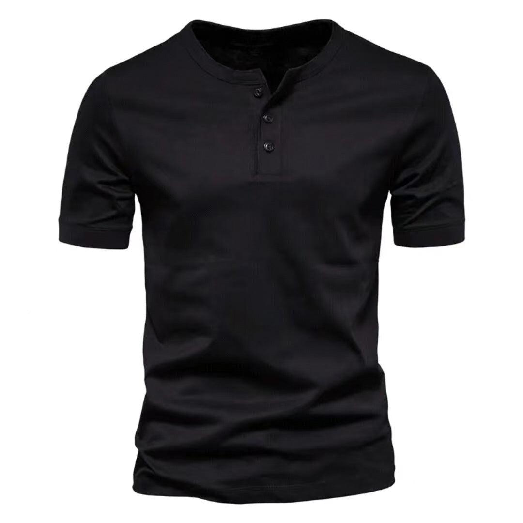 US Size Men's Round Neck Bamboo Cotton 210GSM Button Up Short Sleeved T-Shirt - Shaners Merchandise