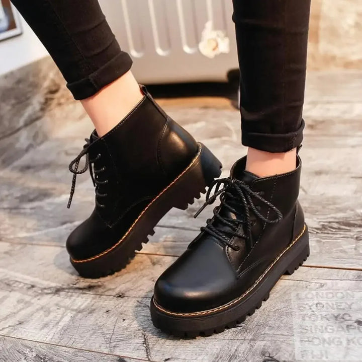 Autumn Winter Women Ankle Boots Platform Lace Up Casual Shoes Woman Retro Oxfords Female Waterproof Goth Thick Boots Footwe(Theses Boots Do Not Ship To India & Canada)