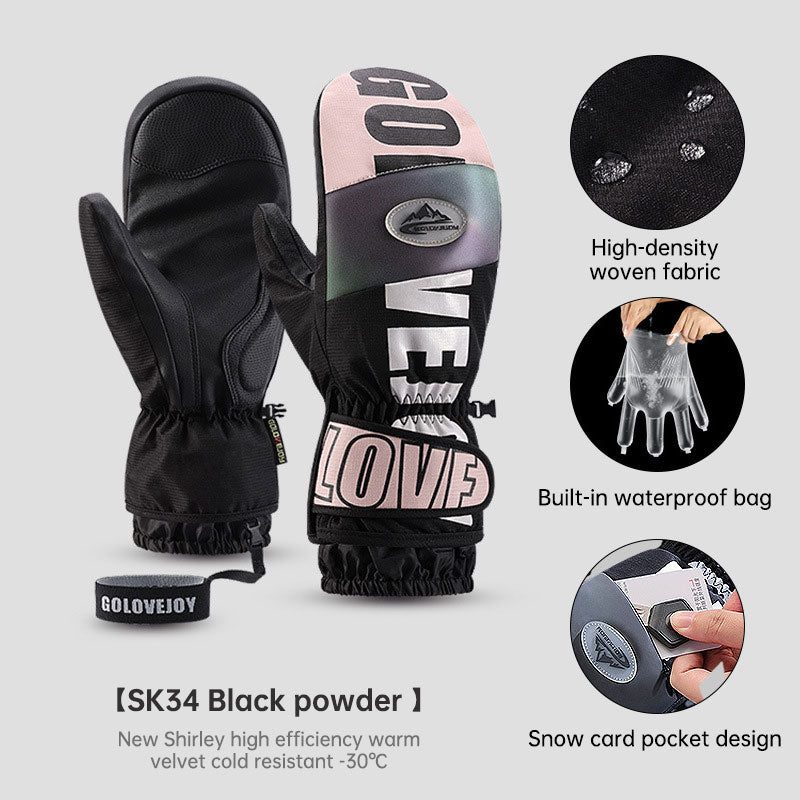 Winter warm ski gloves waterproof outdoor plush thickened windproof touch screen veneer gloves