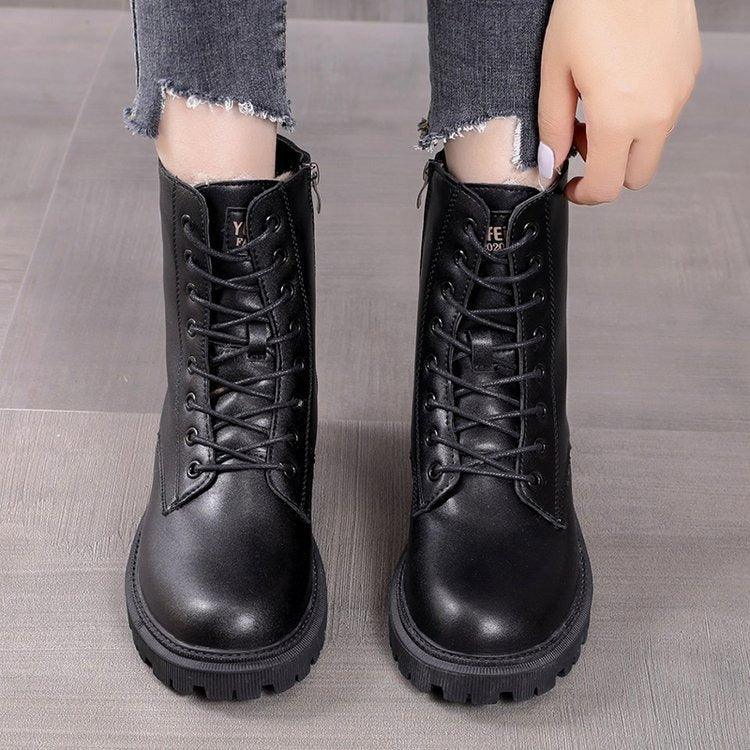 Snow boots, women's new cotton shoes, autumn and winter women's shoes, waterproof British style Martin short boots, thickened and plush in winter - Shaners Merchandise