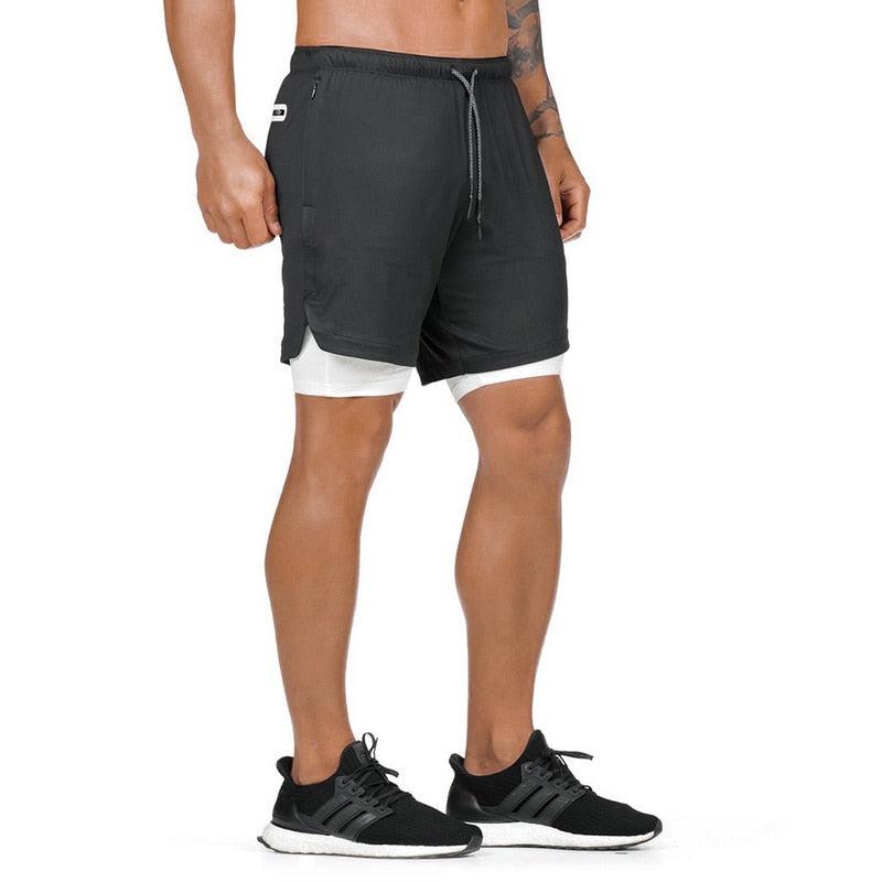 Men's 2 in 1 Joggers Shorts Security Pockets Leisure Sporting Shorts Built-in Pockets Hips Hiden Zipper Pockets Fitness Shorts