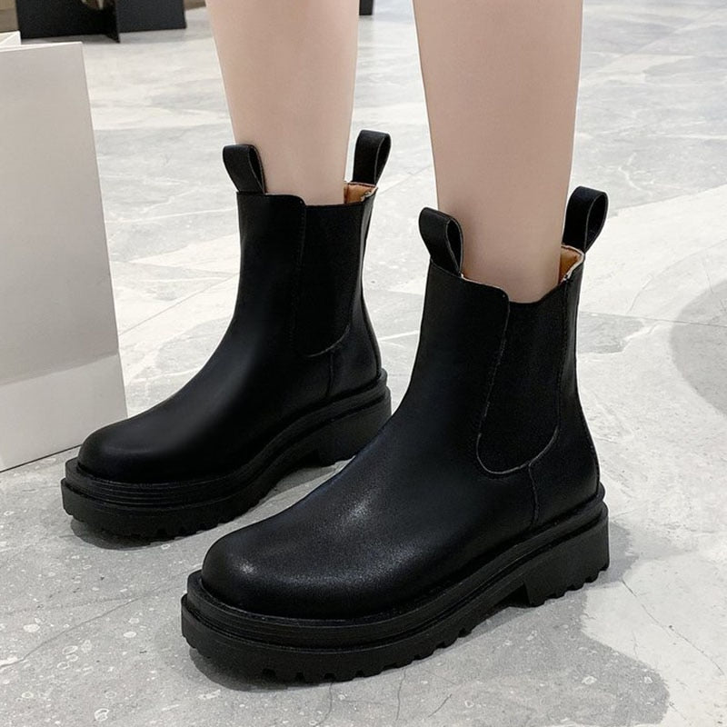 Women Chunky Heel Ankle Boots Woman Shoes Autumn Brand Designer Chelsea Boots Female Platform Boots Lasdies Fashion