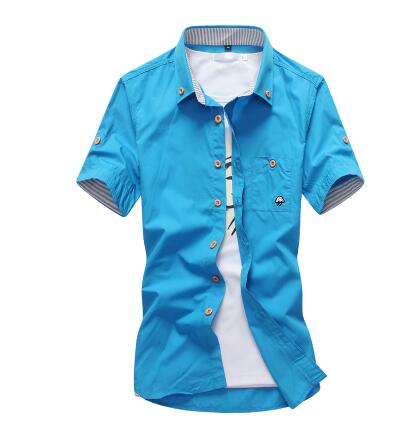 Mushroom Embroidery Mens Short Sleeve Casual Shirts Summer Cotton Shirts - Shaners Merchandise