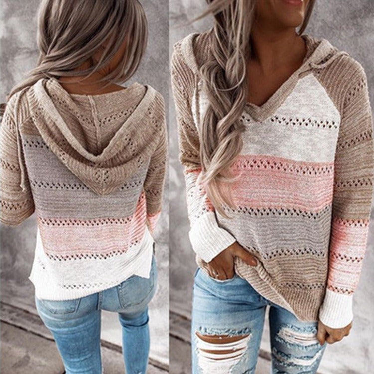 Women's autumn and winter new knitted hoodies with hooded sweaters for women