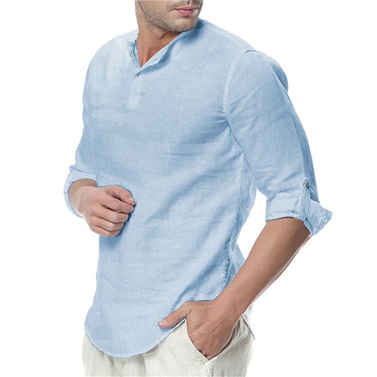 New Men's Summer Long Sleeve Cotton Linen Long Sleeve Cotton Casual Breathable Shirts Style Solid Male Shirts - Shaners Merchandise