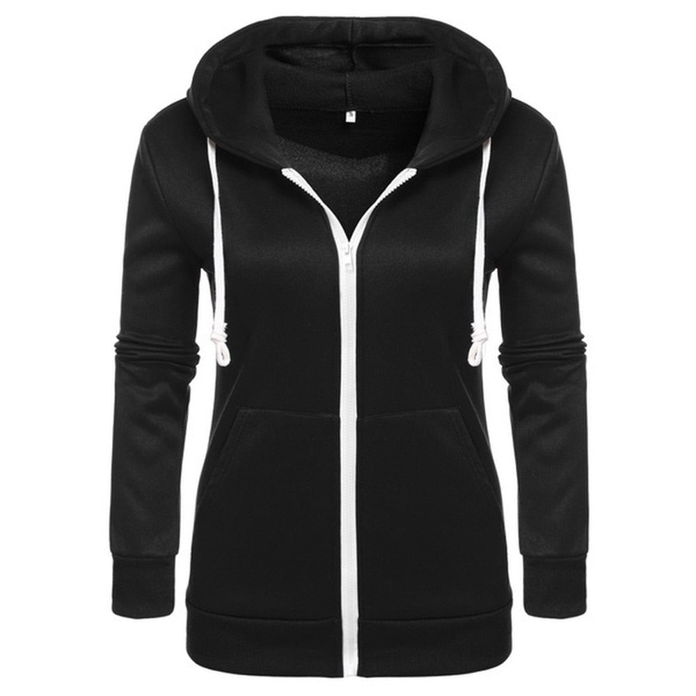 Women's Classic Hoodies Jackets Spring Autumn Zipper Hoody Sweatshirts Jacket Solid Slim Fit Hoodie