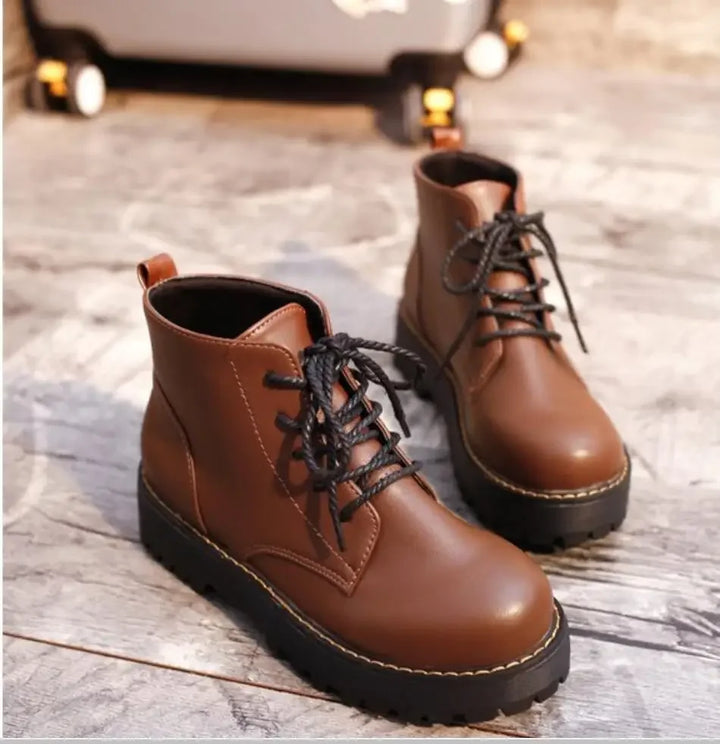 Autumn Winter Women Ankle Boots Platform Lace Up Casual Shoes Woman Retro Oxfords Female Waterproof Goth Thick Boots Footwe(Theses Boots Do Not Ship To India & Canada)